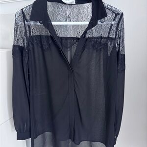 Tobi Black Sheer Lace Blouse